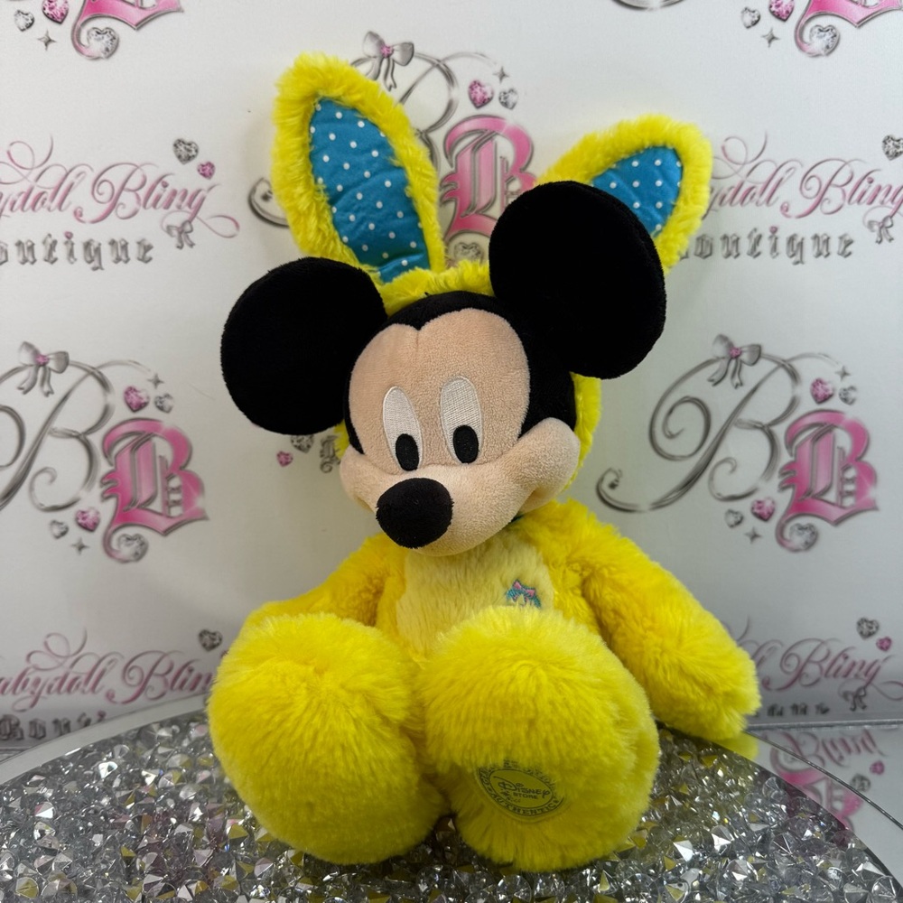 Disney easter Bunny Mickey Plush with Black Ears and Blue Polka-Dot Inner Ears